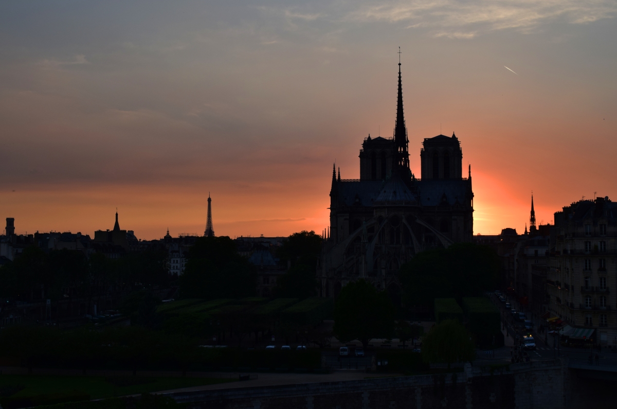 Sunset behind Notre Dame